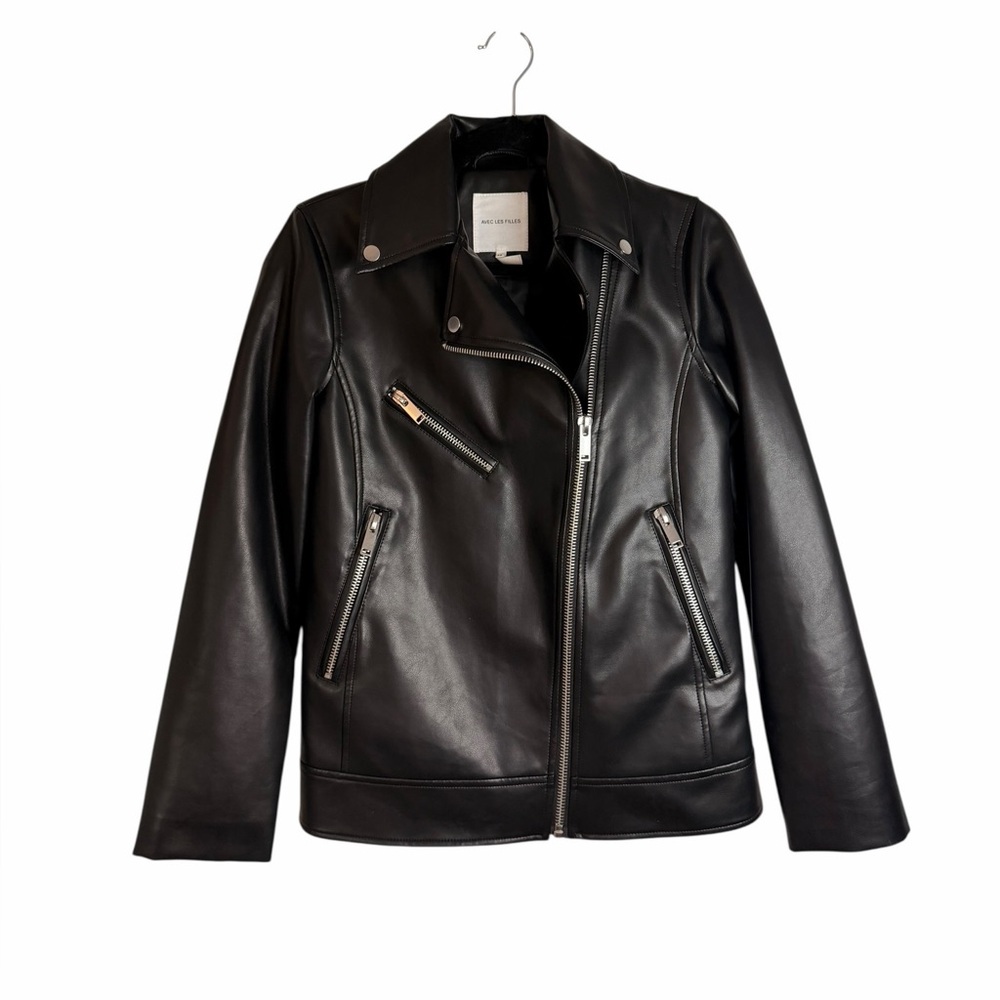 Anthropologie Avec Les Filles Black Relaxed Faux Leather Moto Jacket Women’s XS - Picture 4 of 10